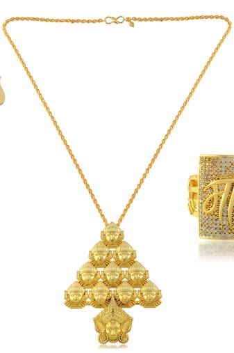 Brass gold plated durga ma finger ring, trishul,  pendant combo