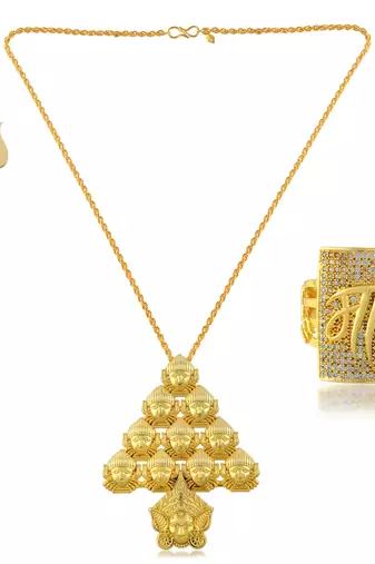 Brass gold plated durga ma finger ring, trishul,  pendant combo