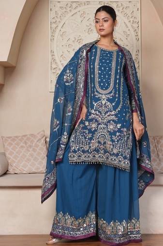 Peacock Teal Mirror-Work Set