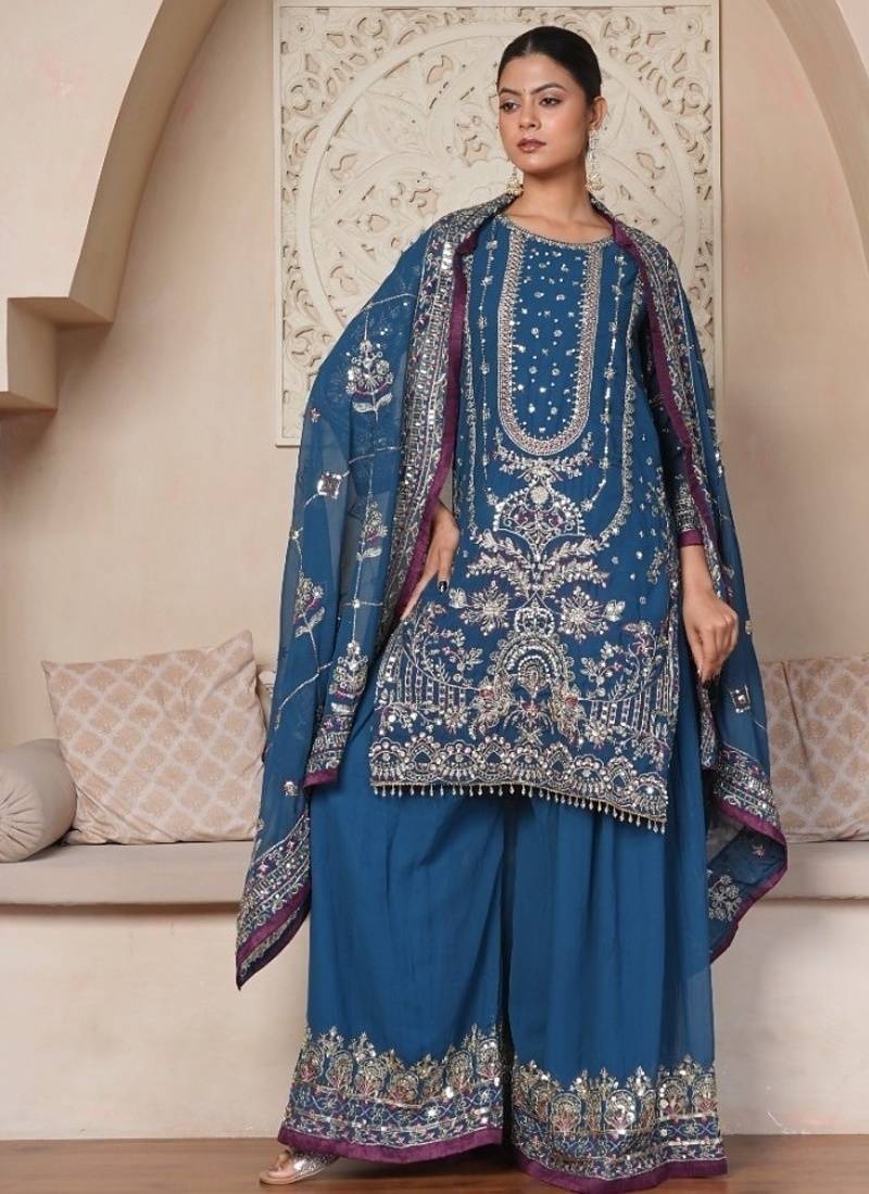 Peacock Teal Mirror-Work Set