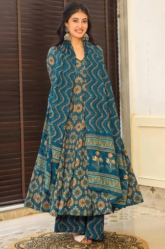 Aqua blue muslin digital print designer salwar suit