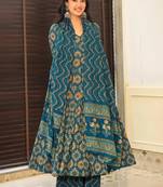 Aqua blue muslin digital print designer salwar suit