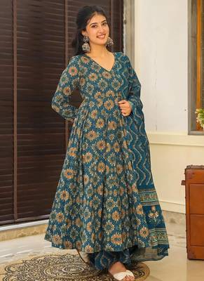 Aqua blue muslin digital print designer salwar suit 2