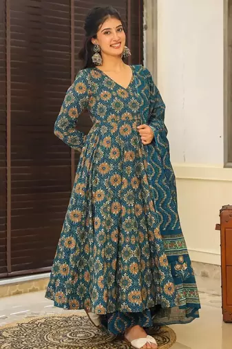 Aqua blue muslin digital print designer salwar suit