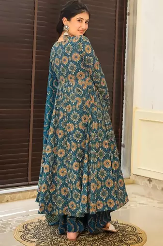 Aqua blue muslin digital print designer salwar suit