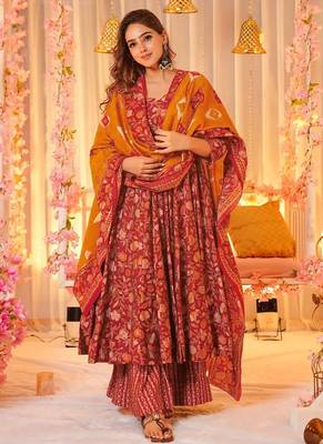 Red muslin digital print designer salwar suit 1