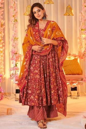 Red muslin digital print designer salwar suit