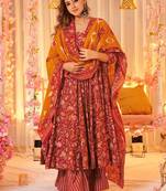 Red muslin digital print designer salwar suit