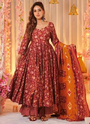 Red muslin digital print designer salwar suit 2