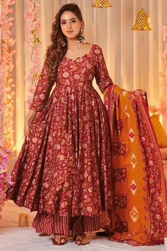 Red muslin digital print designer salwar suit