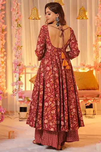 Red muslin digital print designer salwar suit