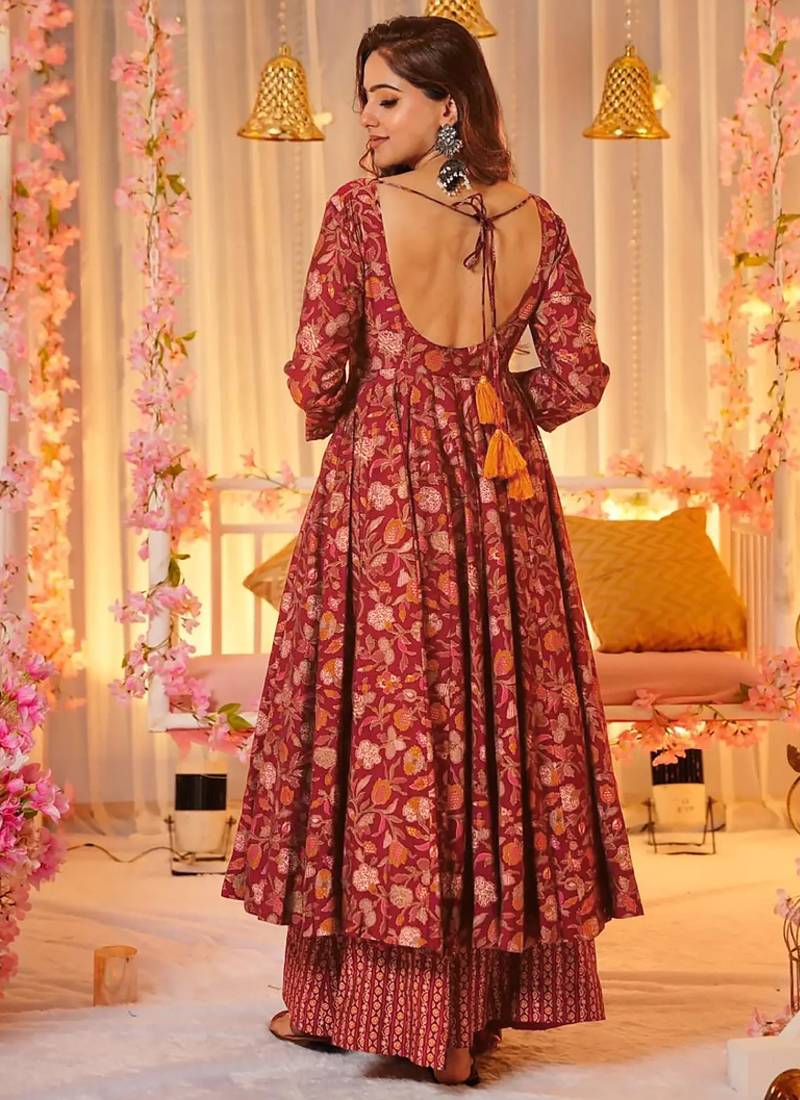 Red muslin digital print designer salwar suit