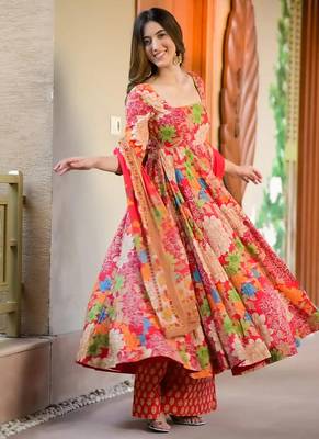 Red muslin digital print designer salwar suit 3