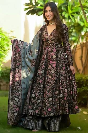 Black muslin digital print designer salwar suit