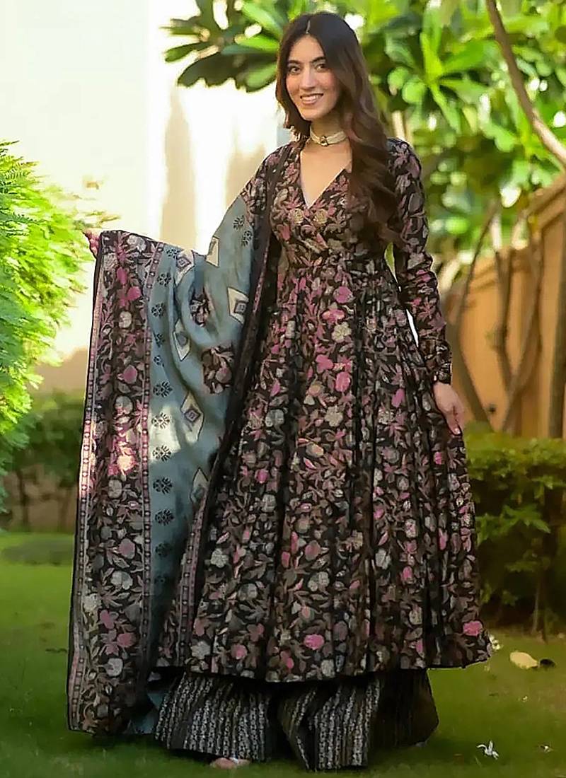 Black muslin digital print designer salwar suit