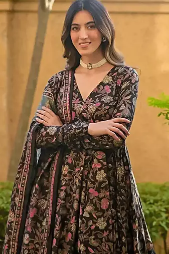 Black muslin digital print designer salwar suit