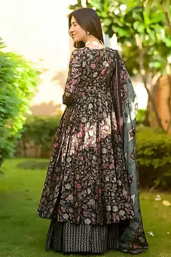 Black muslin digital print designer salwar suit