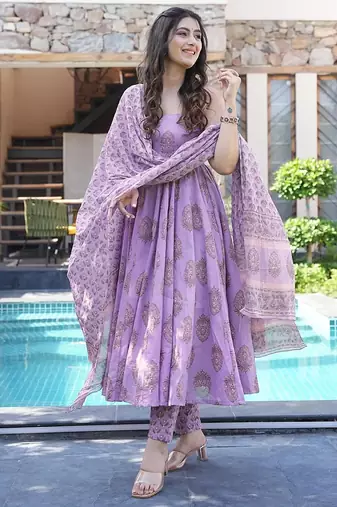 Lavender muslin digital print designer salwar suit