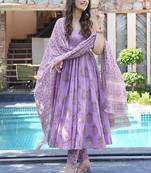 Lavender muslin digital print designer salwar suit