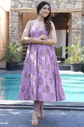 Lavender muslin digital print designer salwar suit