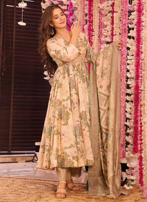 Cream muslin digital print designer salwar suit 3