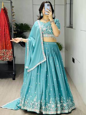 blue georgette thread work lehenga set 1