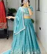 Amazing Blue Bead Embroidery Georgette Event Wear Lehenga Choli
