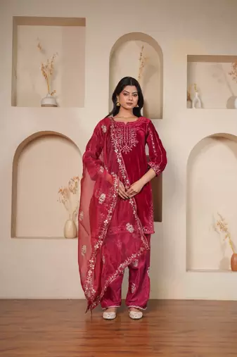 Deep Berry Velvet Salwar suit set