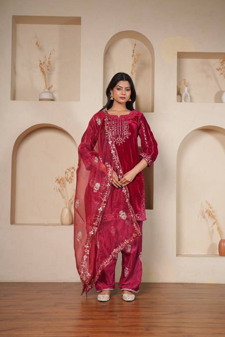 Deep Berry Velvet Salwar suit set