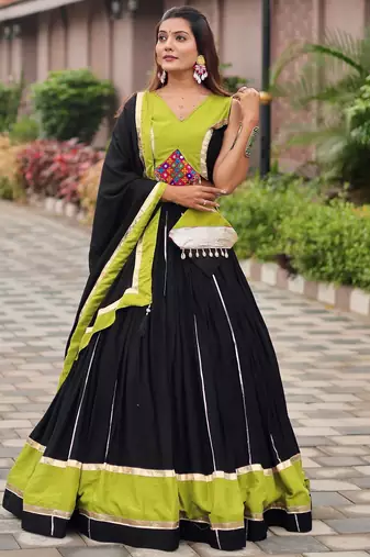Beauteous Black Lace Work Cotton Navratri Special Lehenga Choli With Dupatta