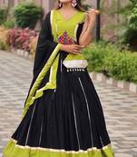 Beauteous Black Lace Work Cotton Navratri Special Lehenga Choli With Dupatta