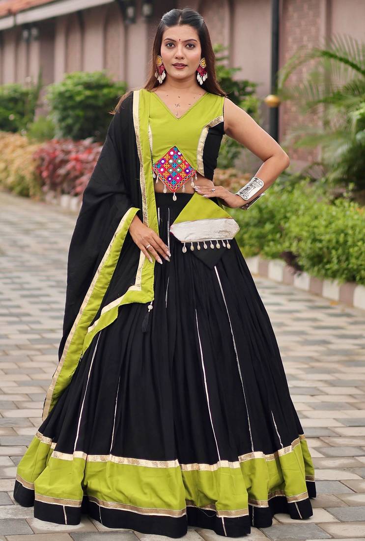 Beauteous Black Lace Work Cotton Navratri Special Lehenga Choli With Dupatta