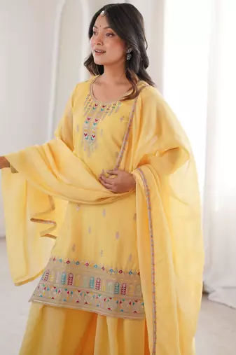 Ethnic grace embroidered kurta set with flowy sharara