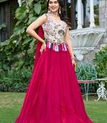 Charming Rani Pink Tissue Silk Event Wear Lehenga With Thread Work Blouse