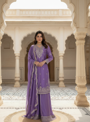 Elegant Ethnic Palazzo With Dupatta Lavender palazzo Suit Set 1