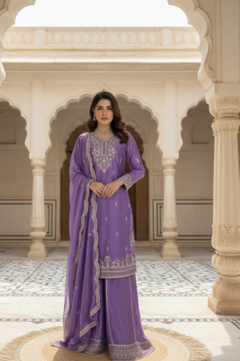 Elegant Ethnic Palazzo With Dupatta Lavender palazzo Suit Set