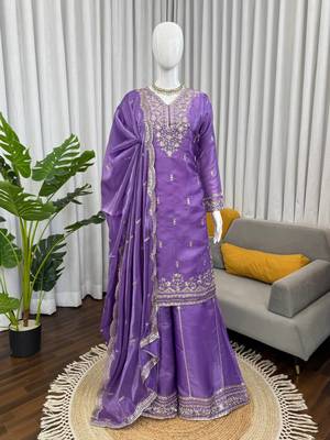 Elegant Ethnic Palazzo With Dupatta Lavender palazzo Suit Set 2