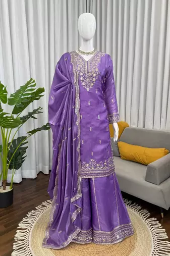 Elegant Ethnic Palazzo With Dupatta Lavender palazzo Suit Set