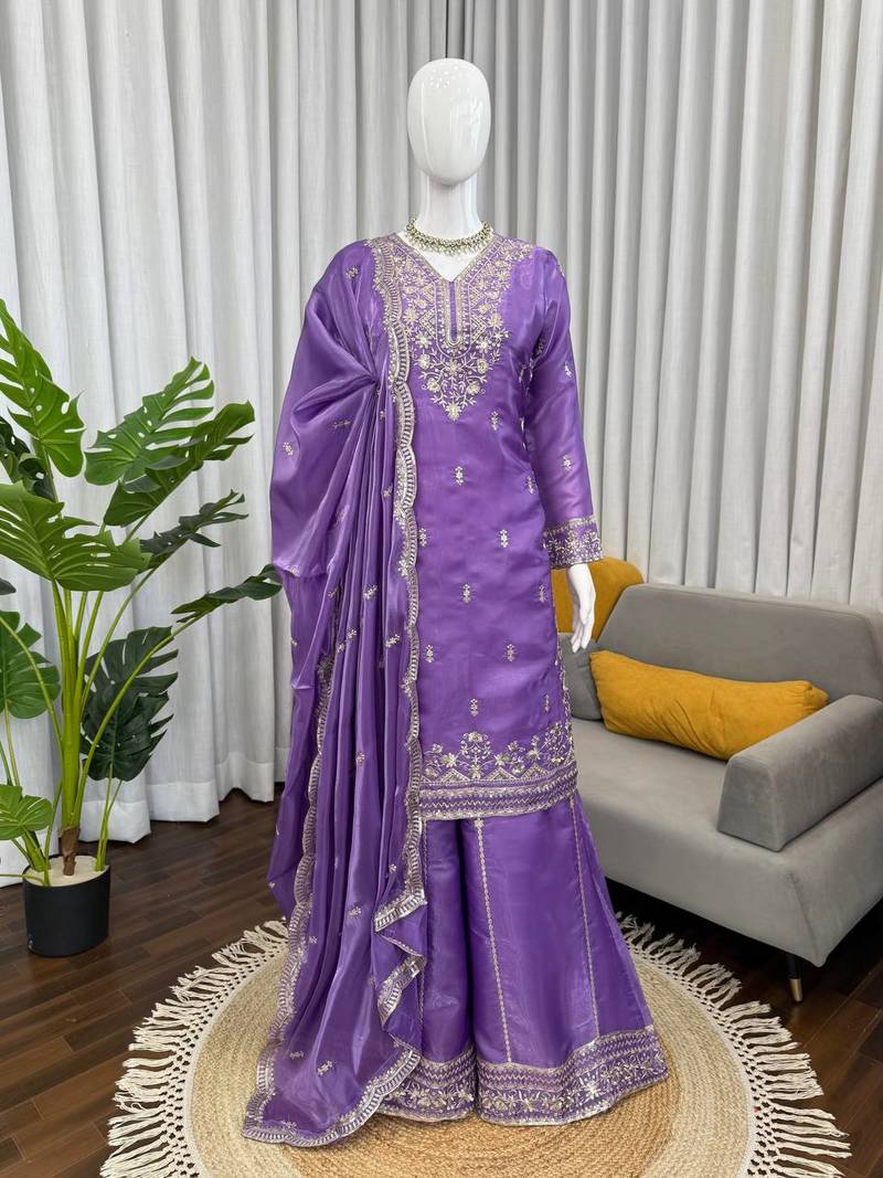 Elegant Ethnic Palazzo With Dupatta Lavender palazzo Suit Set