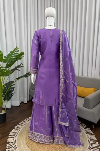 Elegant Ethnic Palazzo With Dupatta Lavender palazzo Suit Set