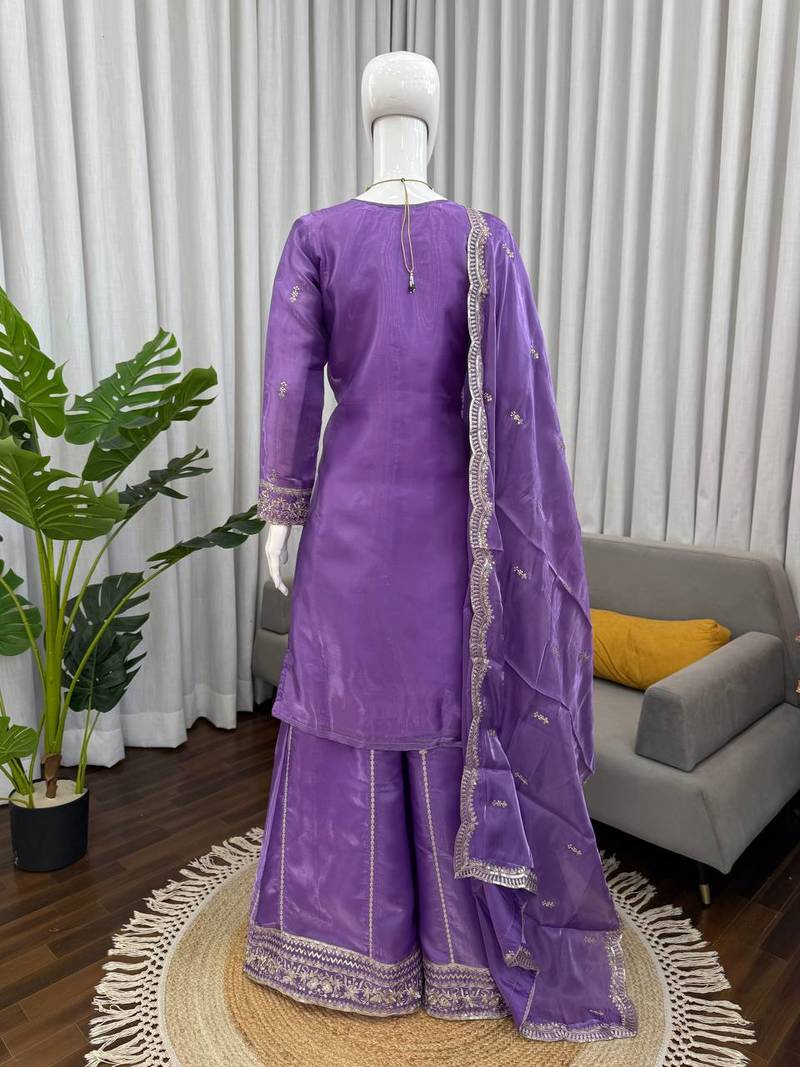 Elegant Ethnic Palazzo With Dupatta Lavender palazzo Suit Set