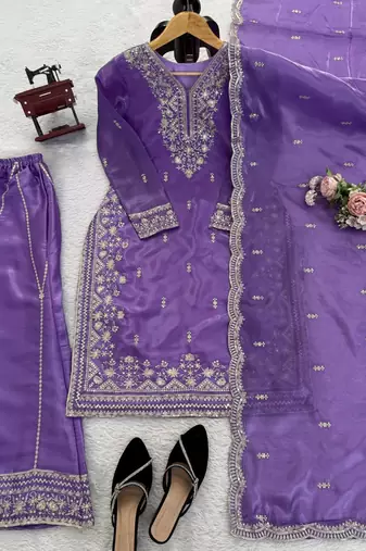 Elegant Ethnic Palazzo With Dupatta Lavender palazzo Suit Set