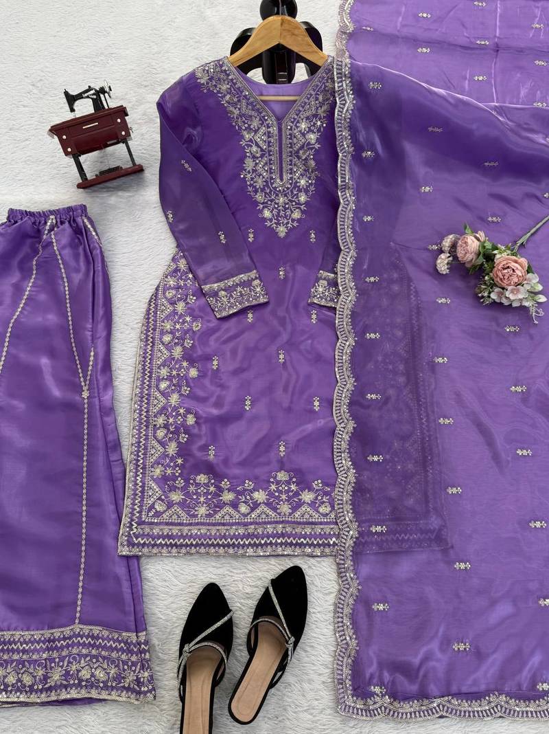 Elegant Ethnic Palazzo With Dupatta Lavender palazzo Suit Set