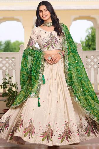 off white tissue silk lehenga choli with sequins
