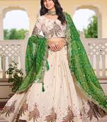 Sumptuous Off-White Sequins Tissue Silk Event Wear Lehenga Choli With Green Dupatta