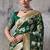 Green high density banarasi silk saree with architectural designer blouse