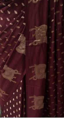 Brown color elegant saree with golden butti russian hiran border & chinon blouse 2
