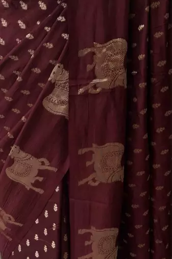 Brown color elegant saree with golden butti russian hiran border & chinon blouse