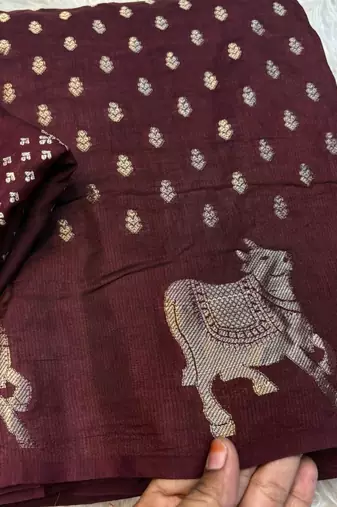 Brown color elegant saree with golden butti russian hiran border & chinon blouse