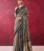 Black elegant polyester viscose chanderi saree with zari weaving & printed design